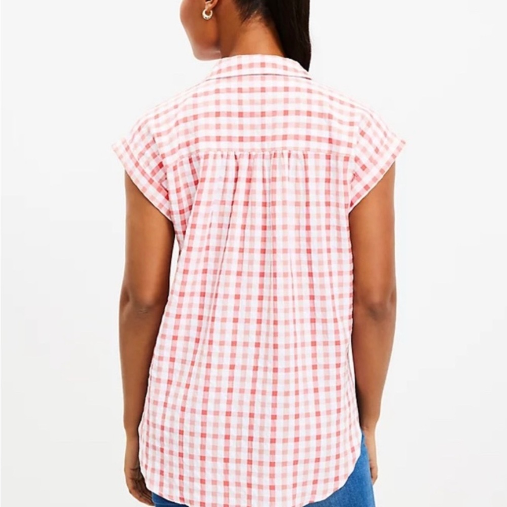LOFT Women's Pink Checkered Top - Picture 2 of 8